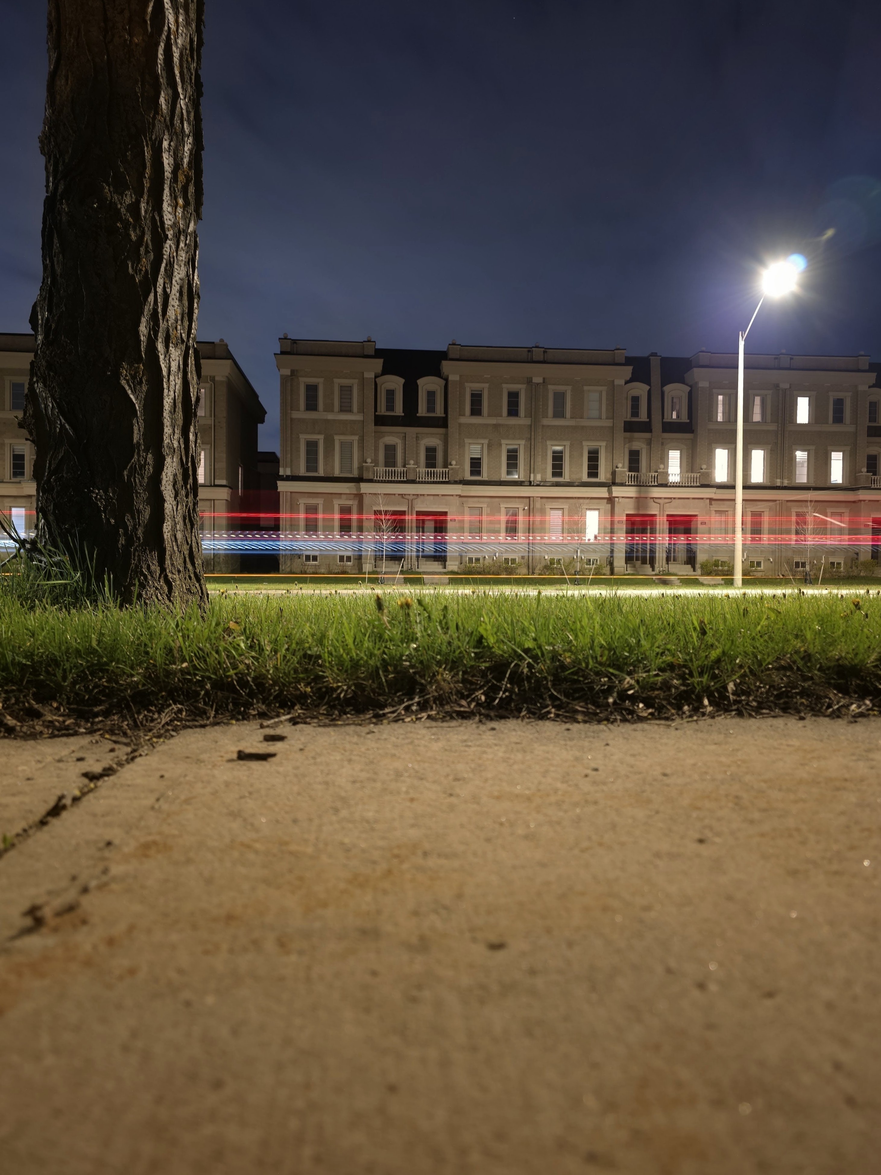 The exposures of cars passing at night.